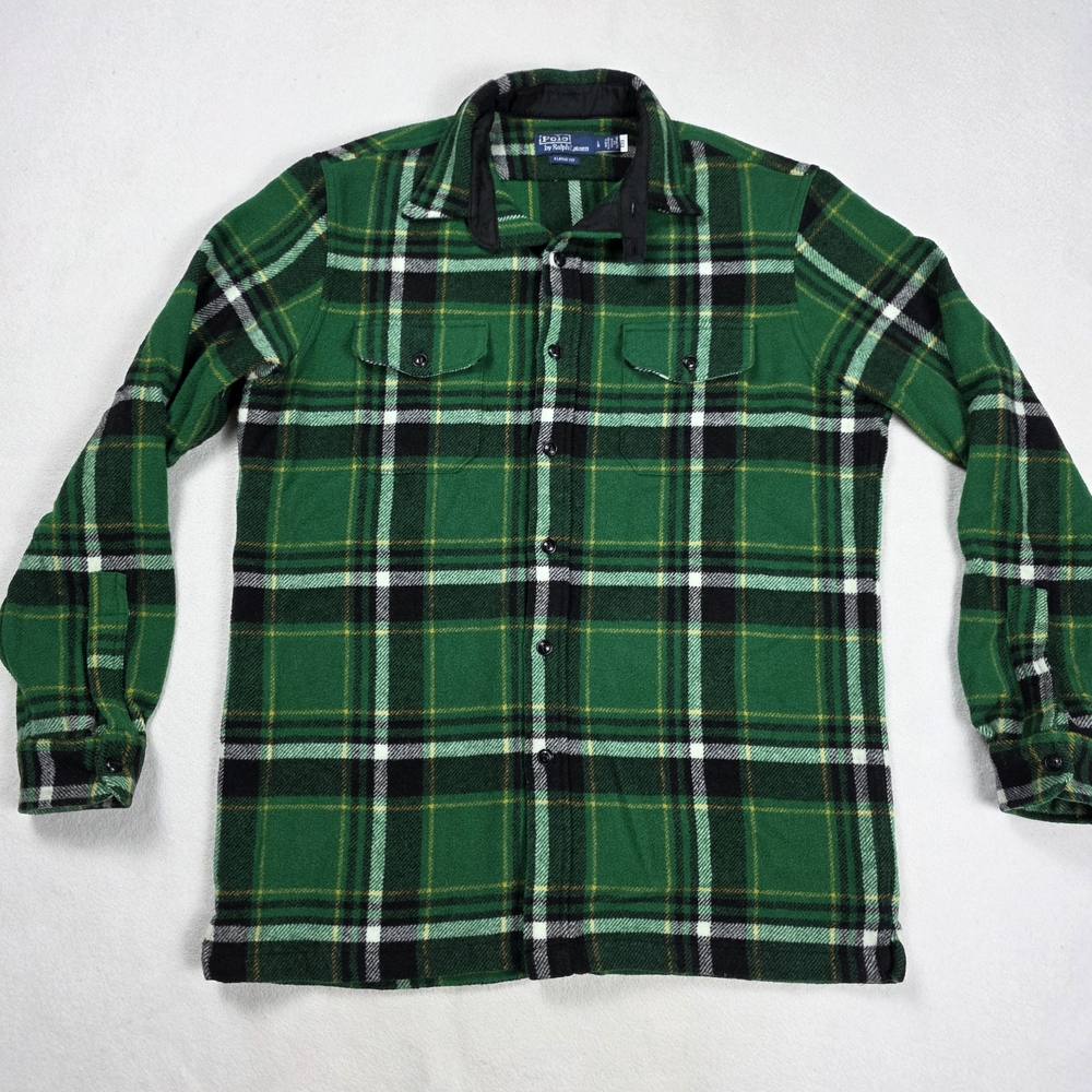 Polo Ralph Lauren Plaid Wool-Blend Heavy Overshirt Jacket Men's Size Large Green